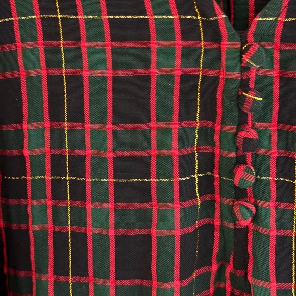 LOFT Shimmer Plaid Shirred V-neck Blouse, 3/4 Sleeves Holiday Christmas Top - Picture 6 of 12